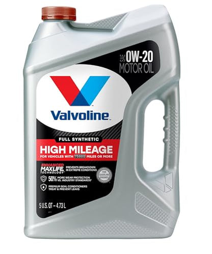 Valvoline Full Synthetic High Mileage with MaxLife Technology SAE 0W-20 Motor Oil 5 QT, Case of 3 - size: 5 qt (Pack of 3), style: Full Synthetic High Mileage