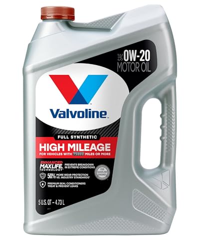 Valvoline Full Synthetic High Mileage with MaxLife Technology SAE 0W-20 Motor Oil 5 QT, Case of 3 - size: 5 qt (Pack of 3), style: Full Synthetic High Mileage