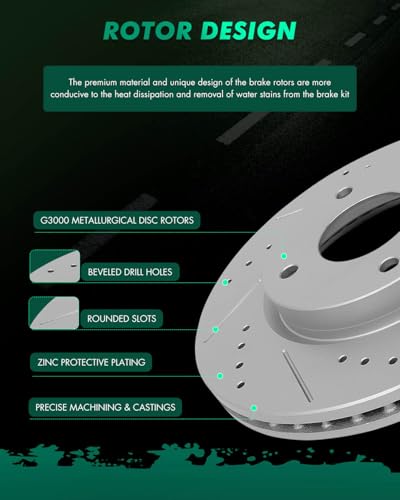 SCITOO Front Brake Kits Drill & Slotted Brakes Rotor Brakes Pads:31463;D815 - size: Front 31463 + D815 [2+4PCS]