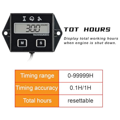 Digital Hour Meter Tachometer, Maintenance Reminder for Lawn Mower Tractor