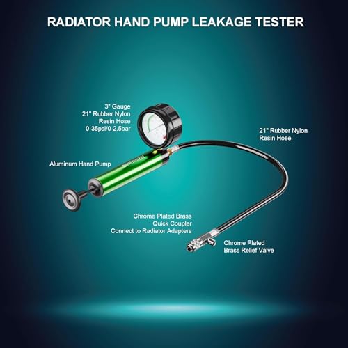 Universal Radiator Pressure Tester, Aluminum Automotive Cooling System Radiator Pressure Tester Tool,Pressure Test Pump with Pressure Gauge,Fit for Adapters for Various Car Models