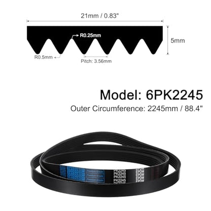 uxcell 6K884/6PK2245 Serpentine Belt 6 Ribs 2245mm Length x 21mm Width x 5mm Height, EPDM Poly V Belt, Multi Wedge Micro V Belt for Vehicle - size: 6PK2245
