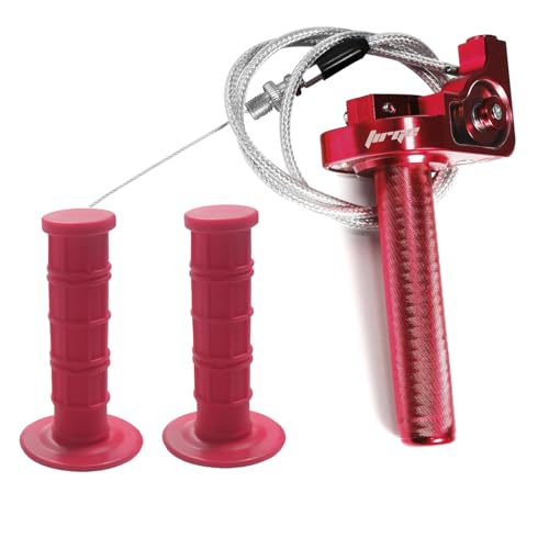 Throttle Grip Motorcycle 22mm CNC Aluminum Quick Twister Throttle Cable + Handlebar Grip for CRF50 CRF70 70 110 70CC 110CC IRBIS 125 250 Dirt Pit Bike Accessories (Red+Grip) - color: Red+grip