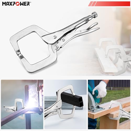 MAXPOWER 11-inch Locking C Clamp, Heavy Duty C-Clamp Locking Pliers with Regular Tips for Welding - size: 11"