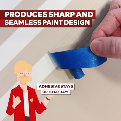 XFasten Professional Blue Painters Tape, Multi-Use, 1/2-Inch by 60-Yard, Pack of 6, Blue Tape Bulk - Sharp Edge Line Technology, Produces Sharp Lines | Residue-Free and Artisan Grade Wall Trim Tape - size: 1/2 Inch x 60 Yards (6-Pack)