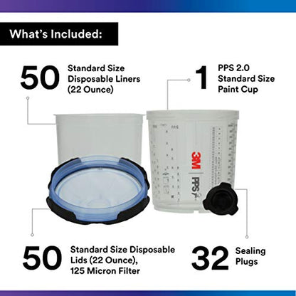 3M PPS 2.0 Spray Gun Cup Lids and Liners Kit, 26301, 22 oz, Standard - size: Standard, 125-Micron Filter