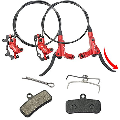 JFOYH zoom HB876 4-Piston Pre-Bled Hydraulic Disc Brake Set for Mountain Bike, Bike Disc Brake Kit with 160mm Rotors, Front and Rear Levers(PM Adapter Included) - Left-Front&Right-Rear - color: ZM3000 Red