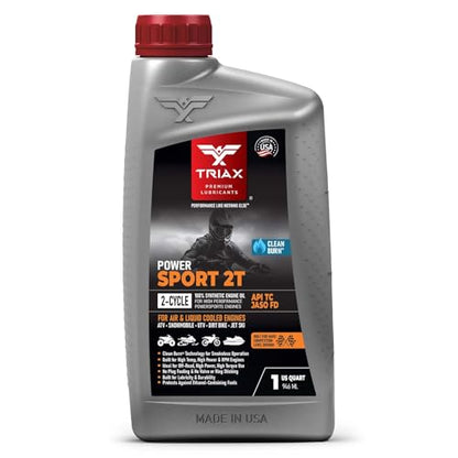 TRIAX Power Sport 2T Full Synthetic, All Season, 2 Cycle Engine Oil | For Powersports Premix & Direct Injector Engines in ATVs, UTVs, Snowmobiles, Wave Runners, JetSkis & Dirt Bikes (1 Quart) - size: 1 Quart