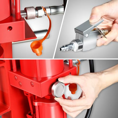 DNA Motoring 30 Ton Air Hydraulic Shop Press with Plates, H-Frame Garage Floor Press, 30T / 66139lbs, Adjustable Working Table Height, TOOLS-00292, Red - style: 30T Air Hydraulic Shop Press
