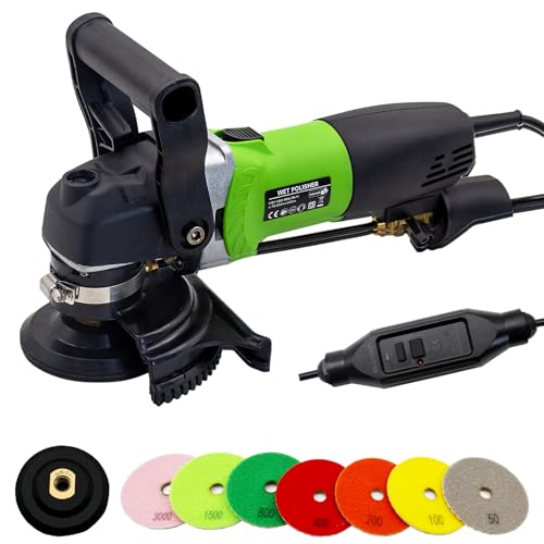 800W Electric Wet Stone Polisher 4'' Variable Speed Grinder Buffing Machine, Countertop Concrete Polisher with 7PCS Diamond Polishing Pads for Granite, Tile, Cement Floor