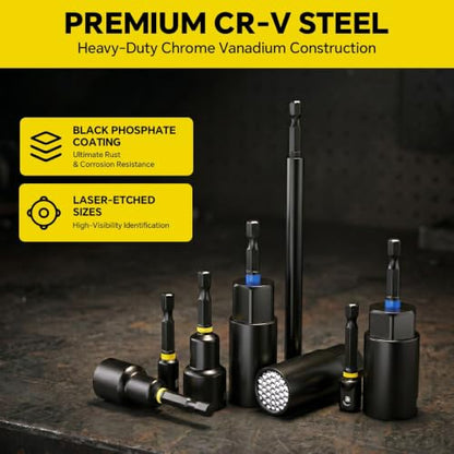 80 Pcs Magnetic Nut Driver Set & Impact Socket Set, Master S2/Cr-V Drill Sockets with Metric & SAE, 1/4" Hex Shank Bits, Extension Holder, Heavy-Duty Organizer Case, Tools Gift for Men