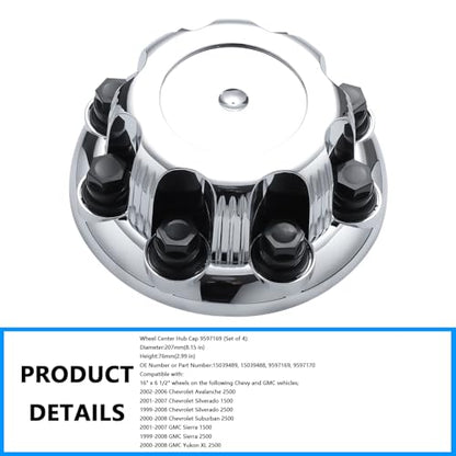 Wheel Center Hub Cap 9597169 (Set of 4),Fit 16" Van & Truck Wheels Compatible with Chevrolet Avalanche 2500 Silverado 1500 HD 2500 3500 SRW Suburban Sierra Yukon For # 15039489 15039488 9597170 - color: Set of 4, size: 9597169