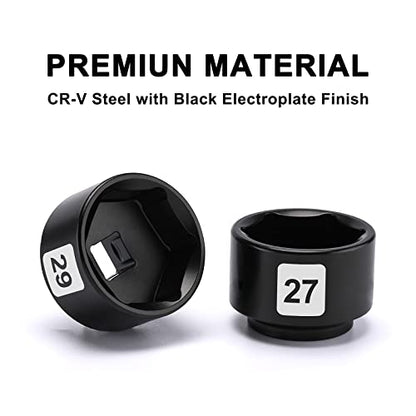 Mayouko 7 Pieces 3/8" Drive Low Profile Oil Filter Wrench Socket Set, Oil Filter Cap Remove and Install Tool Kit, 24mm, 25mm, 27mm, 28mm, 29mm, 32mm, 36mm, CR-V - size: 7PCS- 24,25,27,28,29,32,36mm