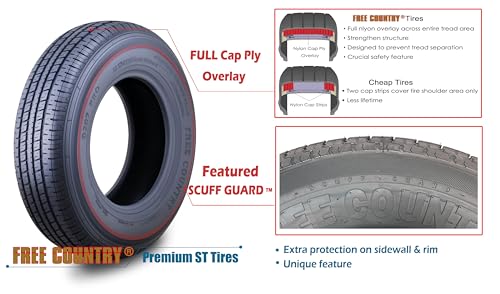 Free Country Set 2 Premium Trailer Tires ST205/75R14 8PR LR D w/Scuff Guard - size: 205/75R14 8PR
