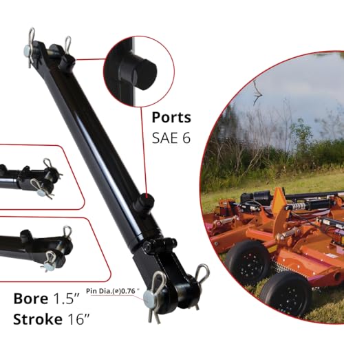 Hydraulic Cylinder 1.5" Bore x 16" Stroke, Welded Hydraulic Ram with Clevis Ends, Double Acting Hydraulic Piston 3500 PSI (WCL 1.5x16) - color: 16" Stroke, size: 1.5" Bore