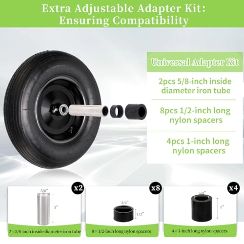 RRQ 4.80/4.00-8 Tire and Wheel, 16" Pneumatic Wheelbarrow Tires, 2 Pack