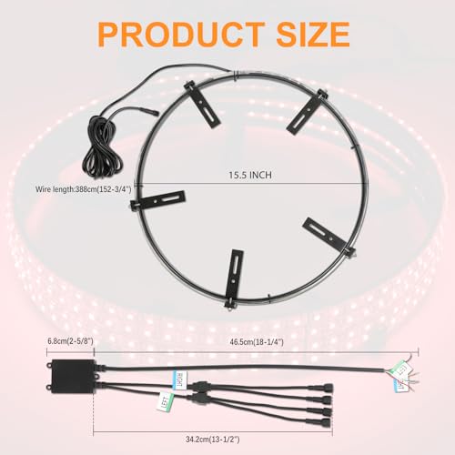 DREAMOTOR 4PCS 15.5" RGB LED Wheel Ring Lighting with APP & Remote Control - size: 15.5 inch - RGB Wheel Ring Lighting Kit