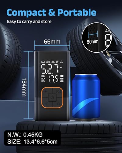 Tire Inflator Portable Air Compressor, Cordless Car&Bike Tyre Pump