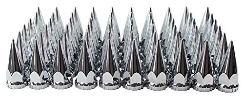 Chrome ABS 33 mm Thread-On Spiked Axle Cover Combo Kit with Removable Hub Caps and Lug Nut Covers for Semi Truck