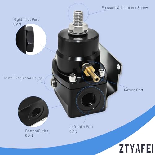 EFI Fuel Pressure Regulator Kit 0-100psi with Gauge 6AN Fuel Line Fitting with 10 Micron Fuel Filter&Bracket Clamp Universal Adjustable Aluminum (Black)