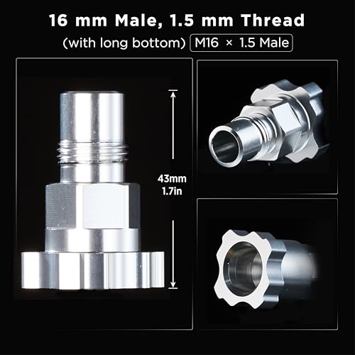 InoKraft Paint System Spray Gun Adapter M16*1.5, 16 mm Male, 1.5 mm Thread, Compatible with Black Widow Guns, Astro Euro HV & HE Series, ATD Leonardo Series, SATA KLC Series, LM 2000 B and LM 2000 K - size: 16mm Male 1.5mm Thread with long bottom