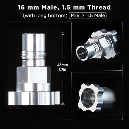InoKraft Paint System Spray Gun Adapter M16*1.5, 16 mm Male, 1.5 mm Thread, Compatible with Black Widow Guns, Astro Euro HV & HE Series, ATD Leonardo Series, SATA KLC Series, LM 2000 B and LM 2000 K - size: 16mm Male 1.5mm Thread with long bottom