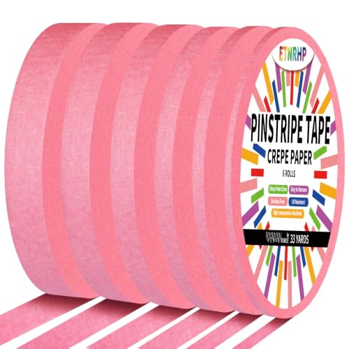 6 Rolls Pinstripe Masking Tape 1/16", 1/8", 1/4", 3/8",1/2", 3/4" - color: Pink