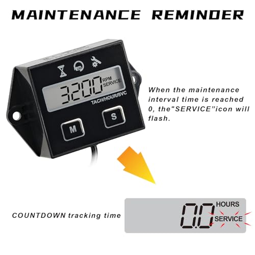 Digital Hour Meter Tachometer, Maintenance Reminder for Lawn Mower Tractor