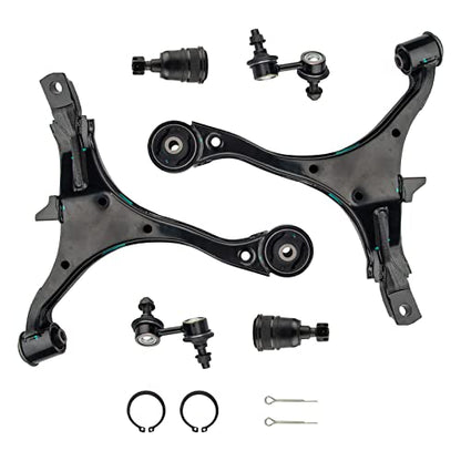 KAX 6pcs Front Lower Control Arms w/Ball Joints for 𝐇𝐨𝐧𝐝𝐚 𝐂𝐑-𝐕 2002-2006, 2 Lower Control Arms, Ball Joints, Sway Bar Links, K640399 K640400 K80223 K90454, High-Strength Steel - size: Honda CR-V 2002-2006