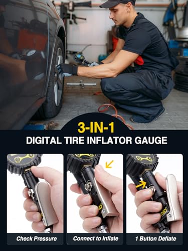 AZUNO Digital Tire Inflator with Pressure Gauge, 200 PSI, Heavy Duty Air Compressor Accessories, Comes with a Portable Carrying Box - size: 200PSI with case