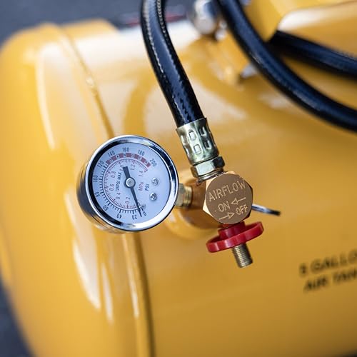 TOOLUXE 30010L 5 Gallon Air Tank, Portable Air Tank, 125 PSI Maximum Pressure, Horizontal Air Compressor Tank, 1/4" NPT 40 Inch Industrial Hose & Chuck, 140 PSI Safety Valve - size: Portable Air Tank