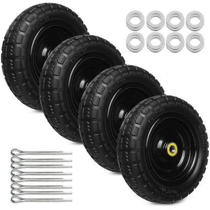 10 Inch Solid Rubber Tires, 4.10/3.50-4 Tire and Flat Free with 5/8" Bearings, 2.17" Offset Hub for GOR Garden Carts, Garden Wagon Carts, Trolleys, Hand Trucks and Utility Cart(4 Pack) - size: 10 INCH - 4 Pack