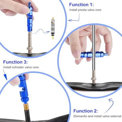 26 Pieces Presta Valve Core Repair Kit，Tubeless Valve&Presta Valve Caps；Valve Core Removal Tool and Adapter with Black Tire Valve Caps