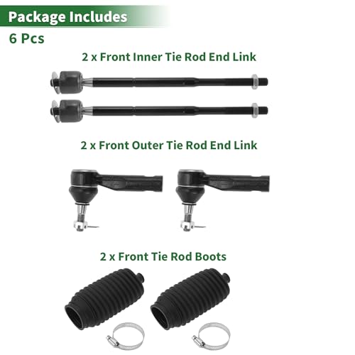 X AUTOHAUX 6pcs Front Suspension Kit Inner Outer Tie Rod End with Boot for Chevrolet Equinox 2005-2009 for Pontiac Torrent 2006-2009 No.EV80781/ES800030