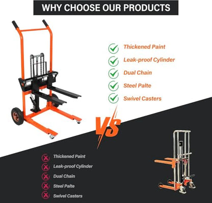 Apollo Winch Stacker, Hydraulic Pallet Truck Dolly 440 Lbs Capacity - color: Orange, size: Hydraulic-440lbs-35.8" Lift