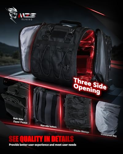 MZS Motorcycle Travel Luggage Bag, 22-27L Expandable Dual Use Storage Black - size: 27L
