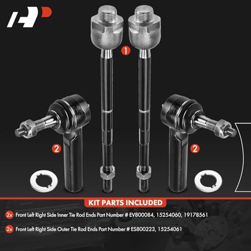 A-Premium Front Inner & Outer Tie Rod End Kit Fix Uneven Tire Wear