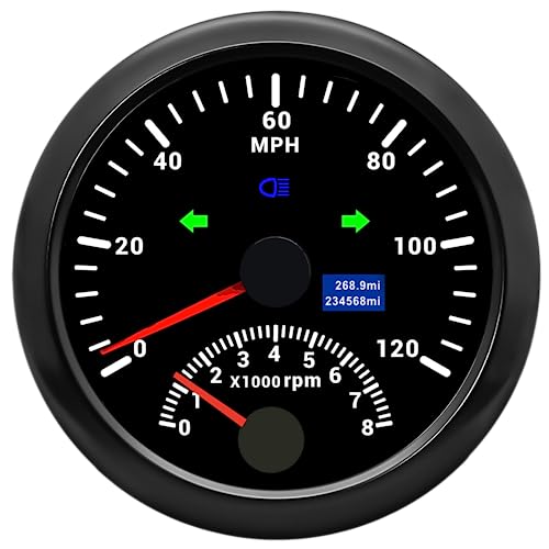 ARTILAURA GPS Speedometer 0-120MPH with Tachometer 8000 RPM Gauge 85mm 3-3/8" Boat GPS Speedometer Gauge with Antenna for Car Marine (Black) - color: All Black, size: 120MPH and 8000RPM