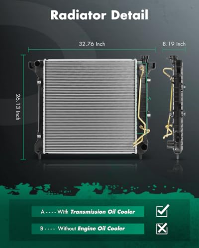 SCITOO 1905 Engine Coolant Aluminum Radiator Assembly for Dodge Model - size: 1905