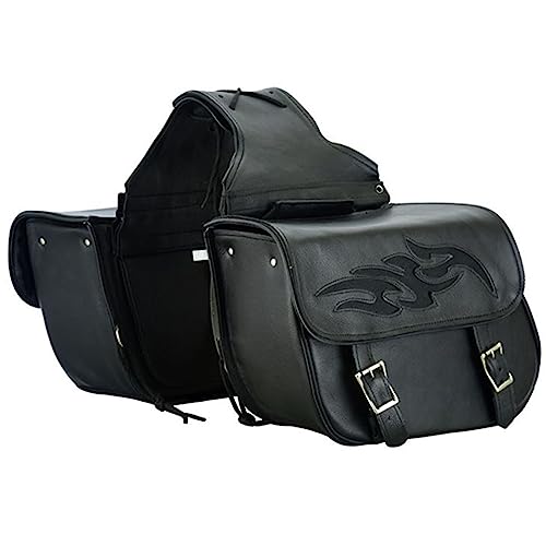 Dream Apparel Naked Cowhide Leather Motorcycle Saddle Bags Throw Over Saddlebags, Motorcycle Side Bags for Honda Shadow Sportster Softail Dyna V-star (Black, No Studs)