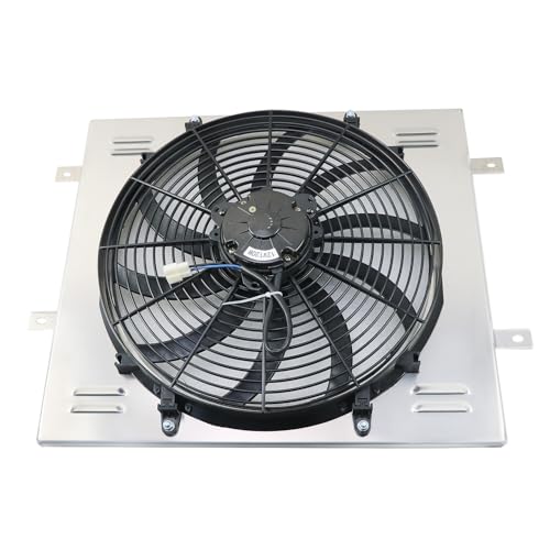 AA5052 Aluminum Shroud Compatible with 1987-2006 Jeep Wrangler YJ TJ 2.4L 2.5L 4.0L 4.2L 1988 1989 + 16" Electric Fan + Thermostat Relay Kit Radiators
