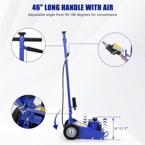 30 Ton Air Hydraulic Floor Jack, 66,000 LBS Capacity for Heavy Duty Trucks & Tractors, Low Profile 9 Inch, with 4 Adapters, Dual Power (Air/Manual Hydraulic), 46" Adjustable Handle - color: Blue, size: 30 Ton