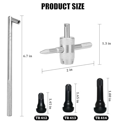 40PCS Car Valve Stem Puller and Installer, Includes 4 Way Double and Single Head Tire Valve Core Remover Tool Kit, 5PCS TR412 TR413 TR414 Snap-in Stem, Universal for Most Vehicles