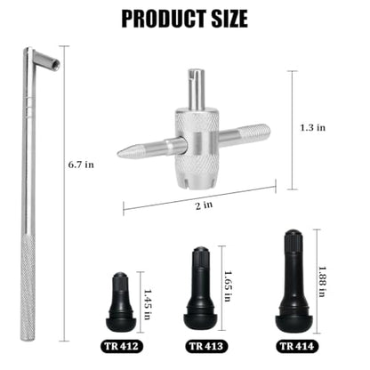 40PCS Car Valve Stem Puller and Installer, Includes 4 Way Double and Single Head Tire Valve Core Remover Tool Kit, 5PCS TR412 TR413 TR414 Snap-in Stem, Universal for Most Vehicles
