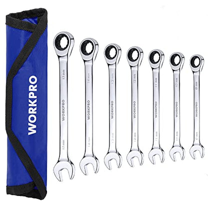 WORKPRO 7-Piece Ratcheting Combination Wrench Set, Metric 8-17mm - size: Metric