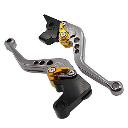 FXCNC Adjustable Brake Clutch Levers for YFM700 Raptor 700R 2000-2006, Banshee 350 YFZ350 2002-2008, Wolverine 350 YFM350FX 2002-2005,Blaster 200 YFS200 2004-2006,WR125/250/500 1991-95 - color: Gray Lever with Gold Adjuster