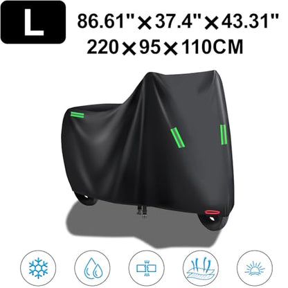 Motorcycle Cover All Season Universal Weather Quality Waterproof Sun Outdoor Protection Night Reflective with Lock-Holes Fits up to 86.6" for Most Scooters Mopeds Mini/Sport Motorcycles Vehicle Cover - size: L size: 86.6"