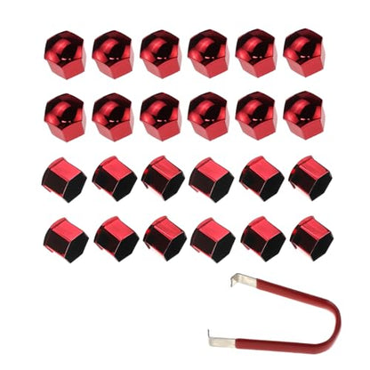 24pcs Wheel Nut Cap 21mm Wheel Bolt Nut Caps Covers,Universal Anti-Rust Car Tire Nut Caps Bolt Cover,Hexagonal Plastic Tire Bolt with Removal Tool (Red) - size: 21mm-Red