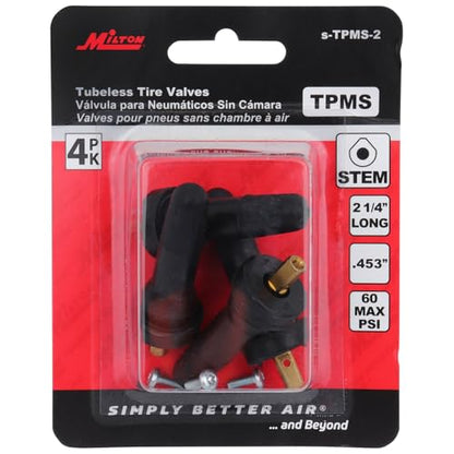 Milton Snap-in Tire Valve Stem for Tubeless 0.453-in Rim Holes, Rubber Parallel Keyway on Standard Vehicle and Light Trucks Tires