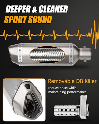 Exhaust Muffler Carbon Fiber 1.5-2"Inlet with Removable DB Killer for Street/Sport Motorcycles and Scooters with 38-51mm Diameter Exhaust Pipes (Sliver) - color: Sliver